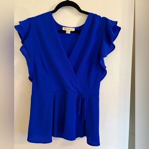 Chic Royal Blue Wrap Blouse